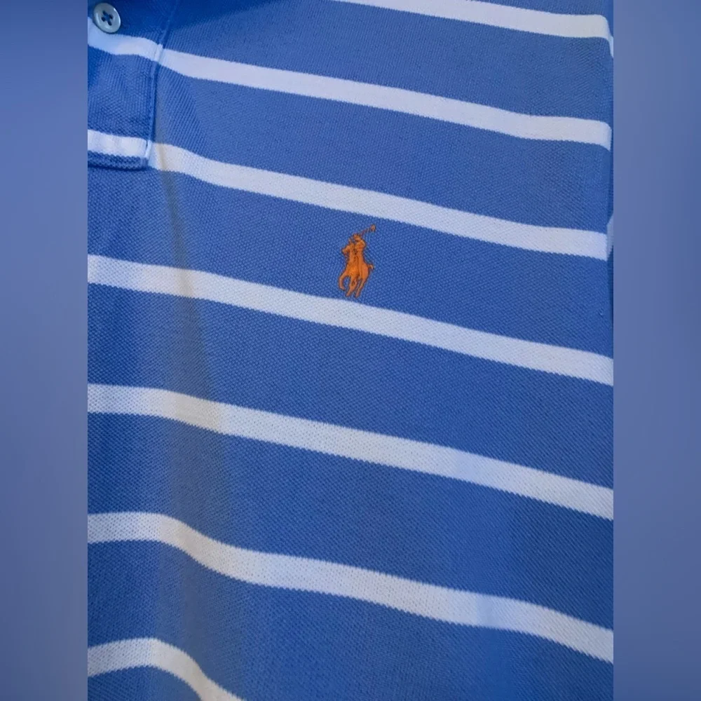 Vintage Polo Ralph Lauren Striped Polo Shirt XL Custom Fit 90’s Blue White